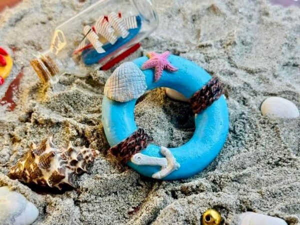 Swim ring tube marble stone fridge magnet