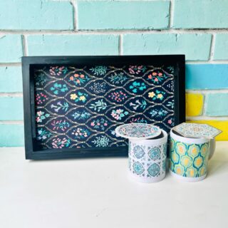 Turkish Design Wooden Black Tray mug and Coaster Set