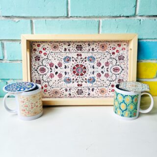 Turkish Design Wooden Tray mug and Coaster Set