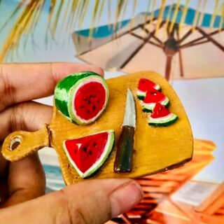 watermelon marble stone fridge magnet