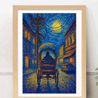 Starry Night Rickshaw Digital Painting