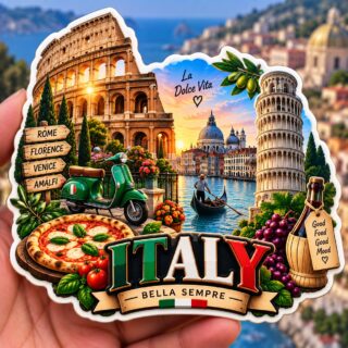 Feature famous Italian locations like Rome's Colosseum, the Leaning Tower of Pisa, Venice gondolas, Milan's Duomo, and the Amalfi Coast